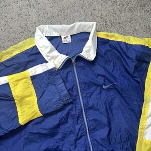 VINTAGE 90s NIKE FULL ZIP LINED LOGO WINDBREAKER JACKET COLOR BLOCK SIZE LARGE